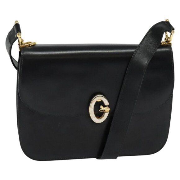 CELINE Shoulder Bag Leather Black Gold Auth gh092 - Picture 1 of 16